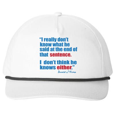 Trump Biden Presidential Debate 2024 Funny Quote Snapback Five-Panel Rope Hat