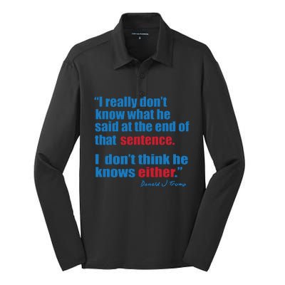 Trump Biden Presidential Debate 2024 Funny Quote Silk Touch Performance Long Sleeve Polo