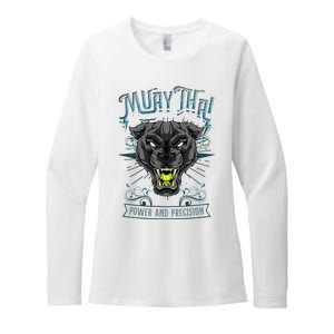 Thai Boxing Power And Precision Muay Thai And Panther Womens CVC Long Sleeve Shirt