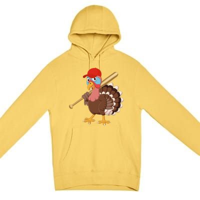 Turkey Baseball Pilgrim Thanksgiving Thankful Grateful Gift Premium Pullover Hoodie