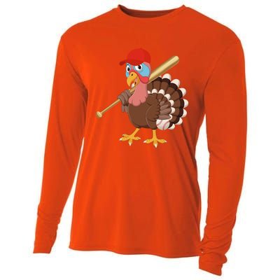 Turkey Baseball Pilgrim Thanksgiving Thankful Grateful Gift Cooling Performance Long Sleeve Crew