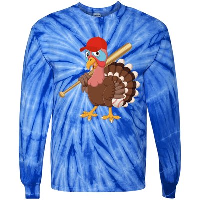 Turkey Baseball Pilgrim Thanksgiving Thankful Grateful Gift Tie-Dye Long Sleeve Shirt