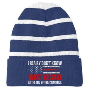 Trump Biden Presidential Debate 2024 Funny Quote Striped Beanie with Solid Band