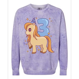 Third Birthday Pony Gift Colorblast Crewneck Sweatshirt