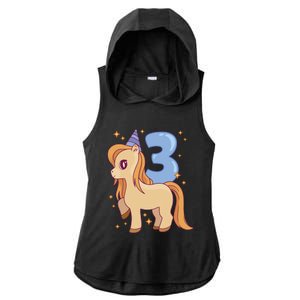 Third Birthday Pony Gift Ladies PosiCharge Tri-Blend Wicking Draft Hoodie Tank