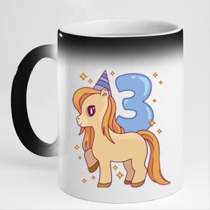 Third Birthday Pony Gift 11oz Black Color Changing Mug