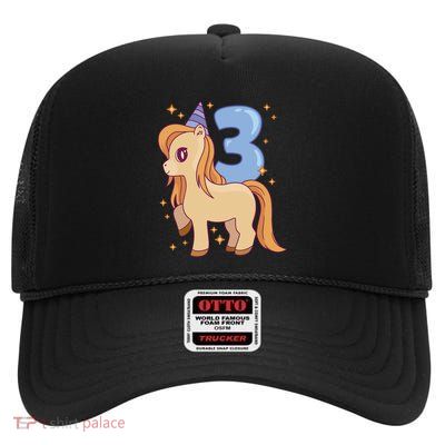 Third Birthday Pony Gift High Crown Mesh Back Trucker Hat