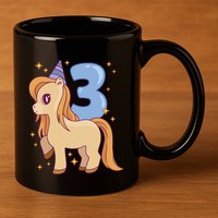 Third Birthday Pony Gift 11oz C Handle Ceramic Mug