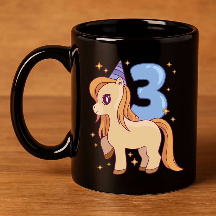 Third Birthday Pony Gift 11oz C Handle Ceramic Mug