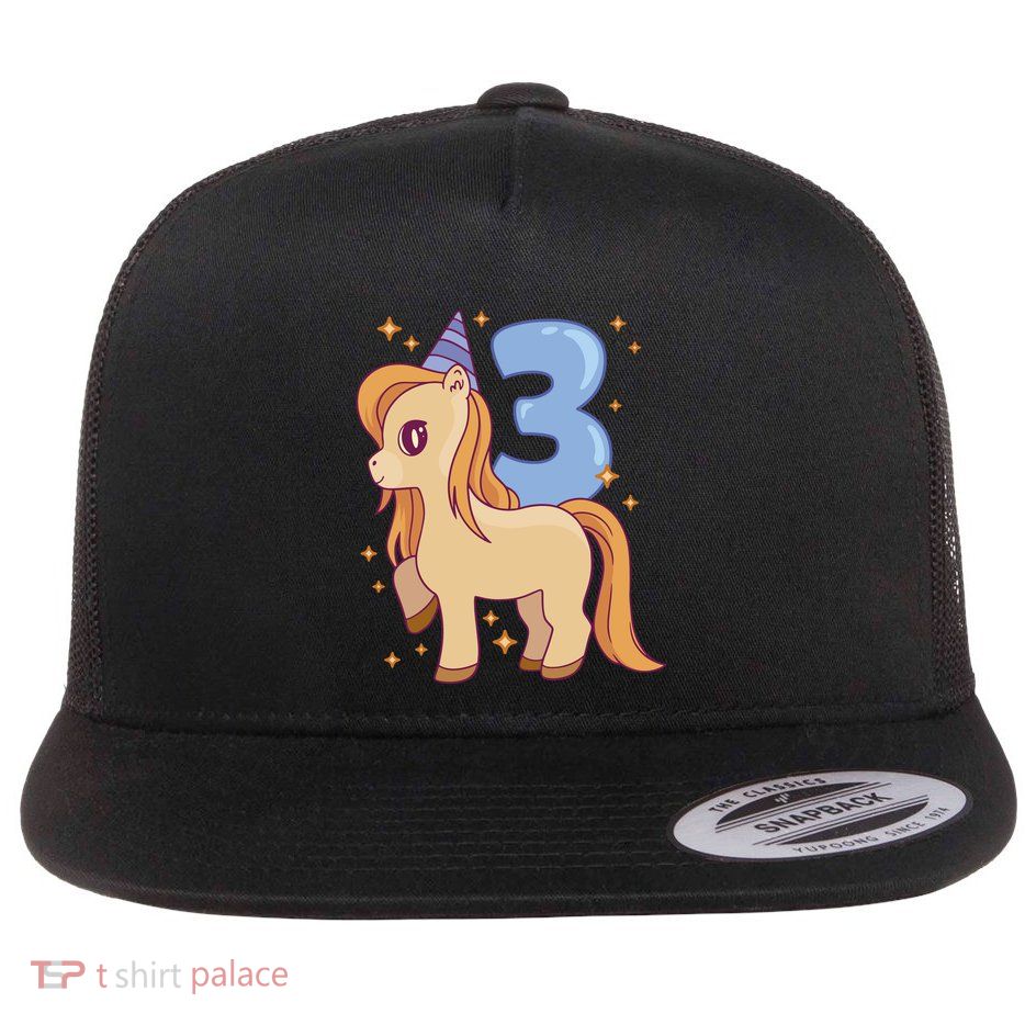 Third Birthday Pony Gift Flat Bill Trucker Hat