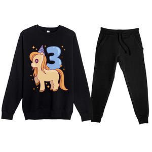 Third Birthday Pony Gift Premium Crewneck Sweatsuit Set