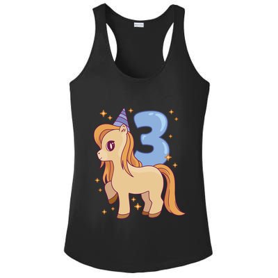 Third Birthday Pony Gift Ladies PosiCharge Competitor Racerback Tank