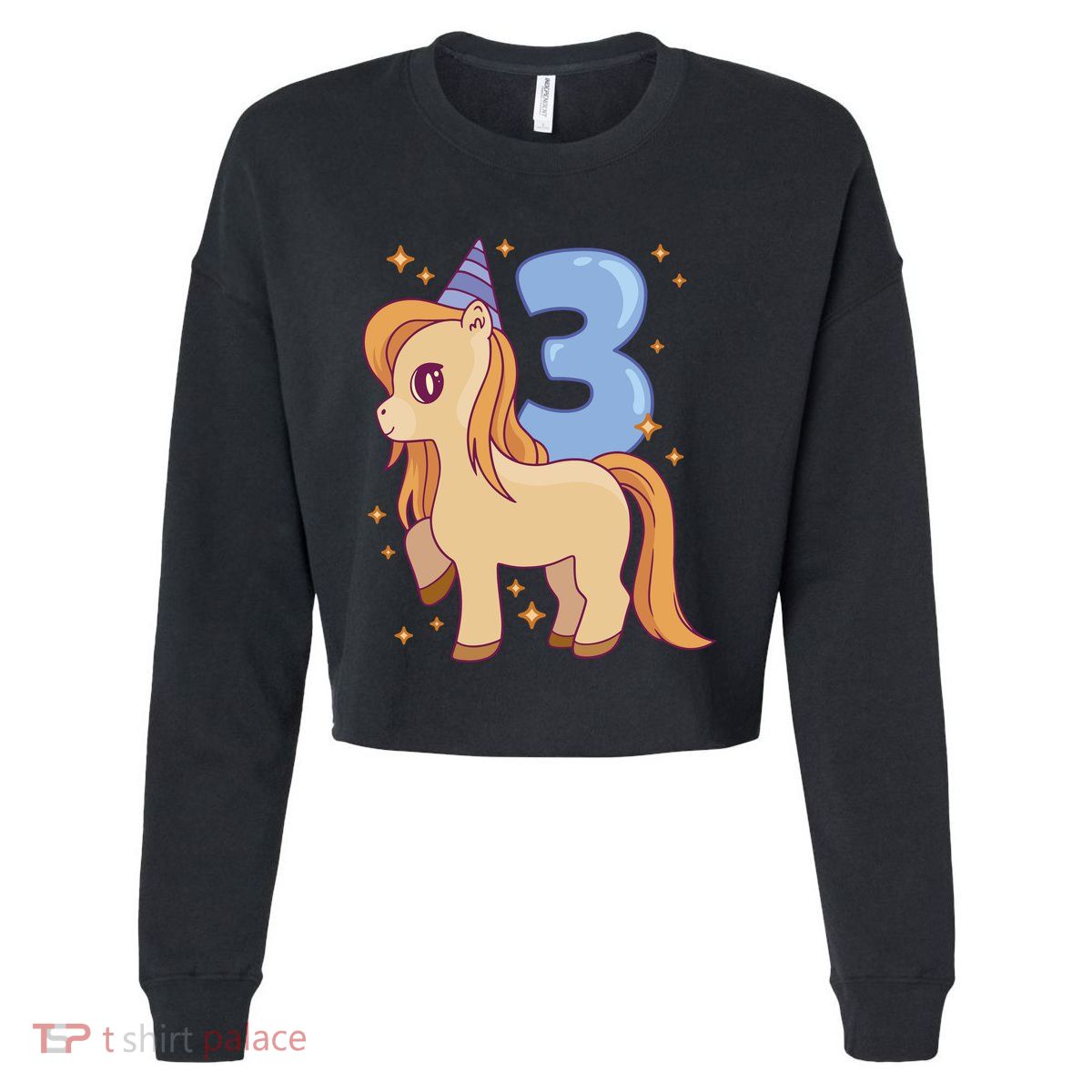 Third Birthday Pony Gift Cropped Pullover Crew