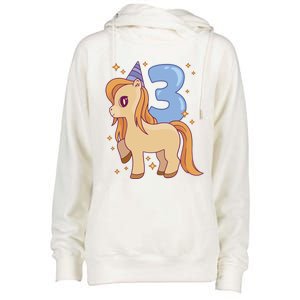 Third Birthday Pony Gift Womens Funnel Neck Pullover Hood