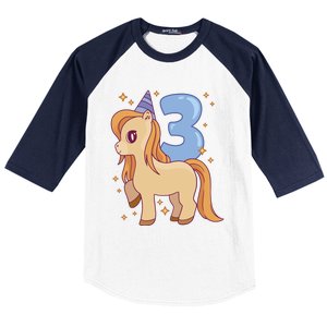 Third Birthday Pony Gift Baseball Sleeve Shirt