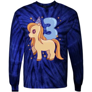 Third Birthday Pony Gift Tie-Dye Long Sleeve Shirt