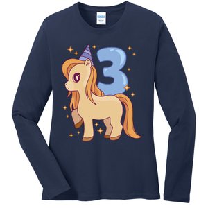 Third Birthday Pony Gift Ladies Long Sleeve Shirt