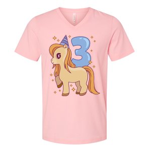 Third Birthday Pony Gift V-Neck T-Shirt