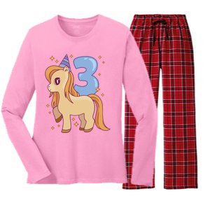 Third Birthday Pony Gift Women's Long Sleeve Flannel Pajama Set 