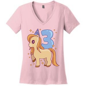 Third Birthday Pony Gift Women's V-Neck T-Shirt