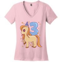 Third Birthday Pony Gift Women's V-Neck T-Shirt