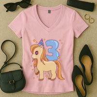 Third Birthday Pony Gift Women's V-Neck T-Shirt