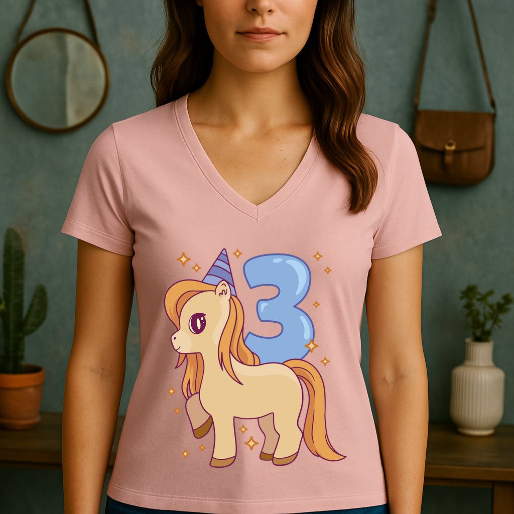 Third Birthday Pony Gift Women's V-Neck T-Shirt