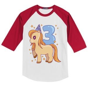 Third Birthday Pony Gift Kids Colorblock Raglan Jersey