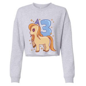 Third Birthday Pony Gift Cropped Pullover Crew