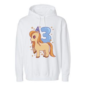 Third Birthday Pony Gift Garment-Dyed Fleece Hoodie