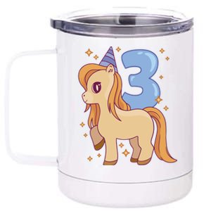 Third Birthday Pony Gift 12 oz Stainless Steel Tumbler Cup