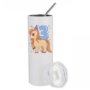 Third Birthday Pony Gift Stainless Steel Tumbler