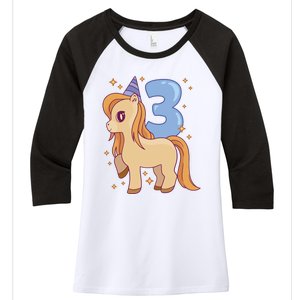 Third Birthday Pony Gift Women's Tri-Blend 3/4-Sleeve Raglan Shirt