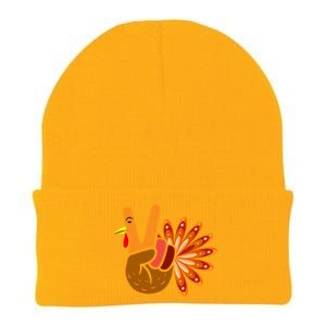 Thanksgiving Blessed Peace Hand Sign Thankful Turkey Gift Knit Cap Winter Beanie