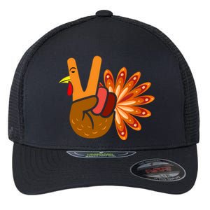 Thanksgiving Blessed Peace Hand Sign Thankful Turkey Gift Flexfit Unipanel Trucker Cap