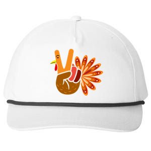 Thanksgiving Blessed Peace Hand Sign Thankful Turkey Gift Snapback Five-Panel Rope Hat