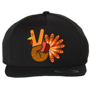 Thanksgiving Blessed Peace Hand Sign Thankful Turkey Gift Wool Snapback Cap