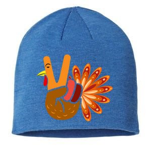 Thanksgiving Blessed Peace Hand Sign Thankful Turkey Gift Sustainable Beanie