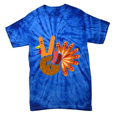 Thanksgiving Blessed Peace Hand Sign Thankful Turkey Gift Tie-Dye T-Shirt