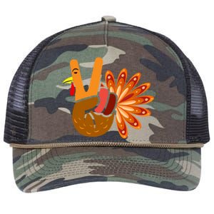 Thanksgiving Blessed Peace Hand Sign Thankful Turkey Gift Retro Rope Trucker Hat Cap