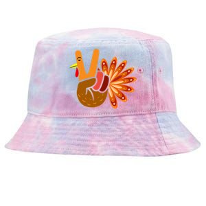 Thanksgiving Blessed Peace Hand Sign Thankful Turkey Gift Tie-Dyed Bucket Hat