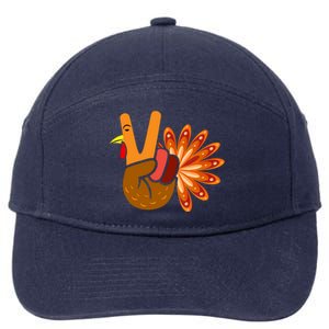 Thanksgiving Blessed Peace Hand Sign Thankful Turkey Gift 7-Panel Snapback Hat