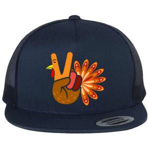 Thanksgiving Blessed Peace Hand Sign Thankful Turkey Gift Flat Bill Trucker Hat