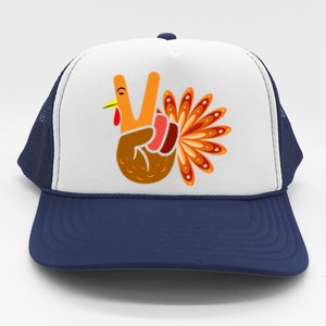 Thanksgiving Blessed Peace Hand Sign Thankful Turkey Gift Trucker Hat