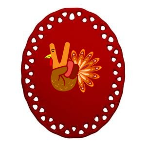 Thanksgiving Blessed Peace Hand Sign Thankful Turkey Gift Ceramic Oval Ornament