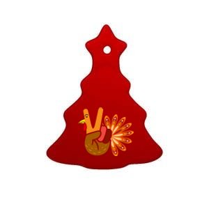 Thanksgiving Blessed Peace Hand Sign Thankful Turkey Gift Ceramic Tree Ornament