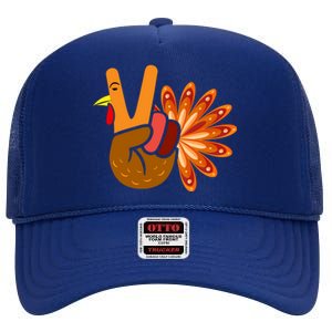 Thanksgiving Blessed Peace Hand Sign Thankful Turkey Gift High Crown Mesh Back Trucker Hat