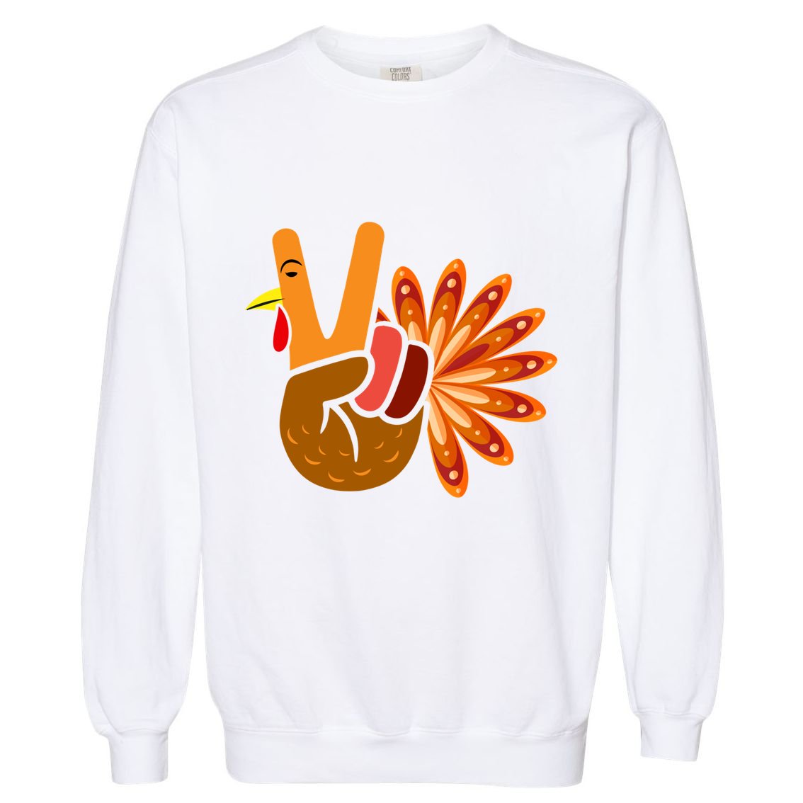 Thanksgiving Blessed Peace Hand Sign Thankful Turkey Gift Garment-Dyed Sweatshirt