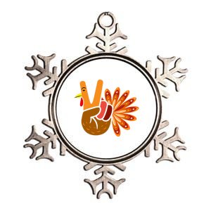 Thanksgiving Blessed Peace Hand Sign Thankful Turkey Gift Metallic Star Ornament