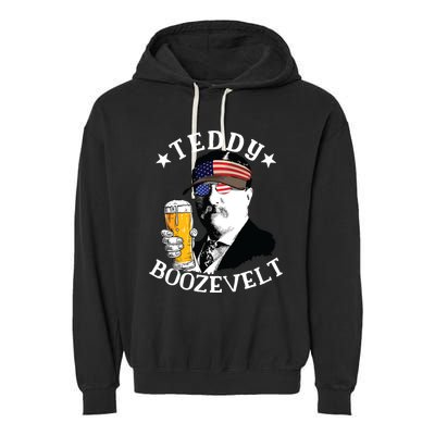 Teddy Boozevelt President Theodore Roosevelt Drinking Beer Garment-Dyed Fleece Hoodie